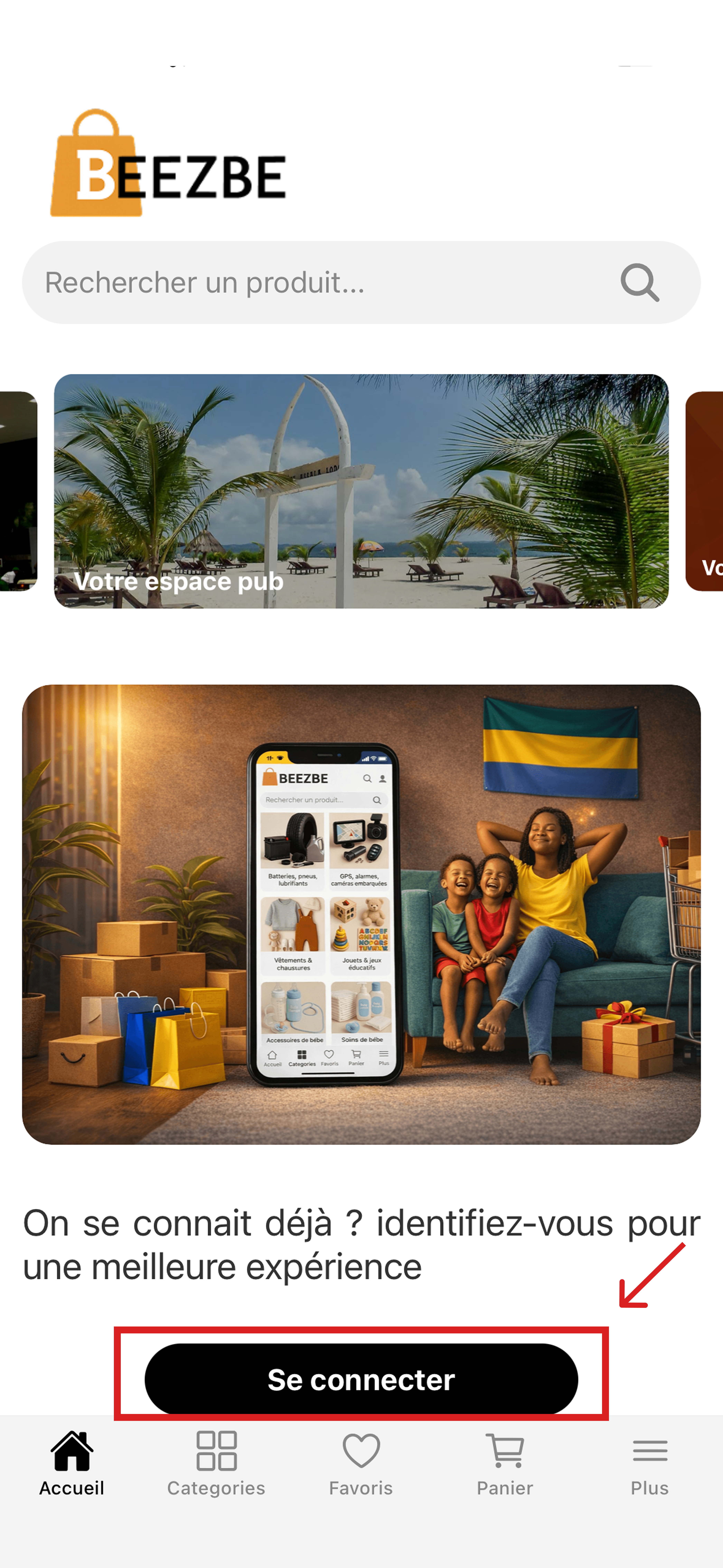 Bouton Se connecter depuis l'accueil