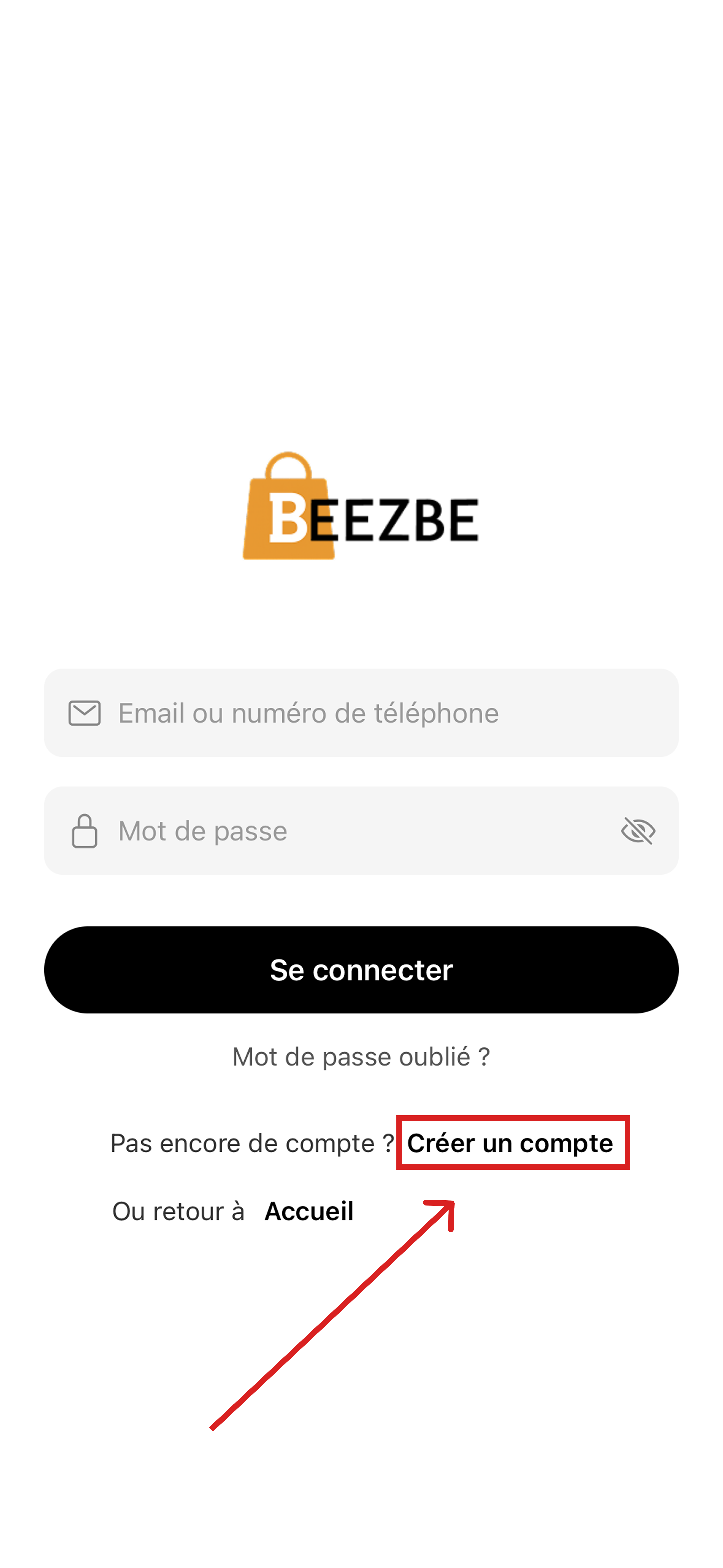 Page de connexion avec création de compte