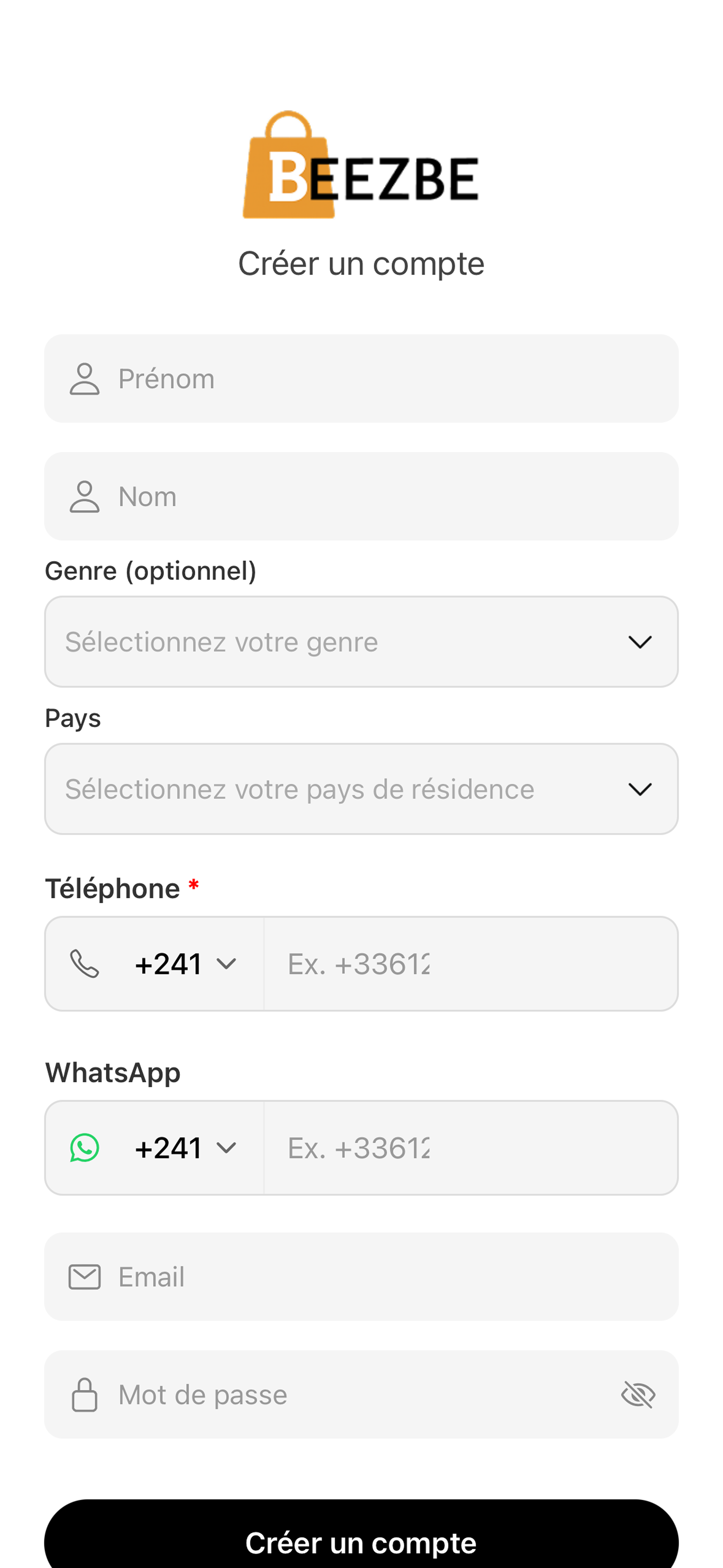 Formulaire d'inscription