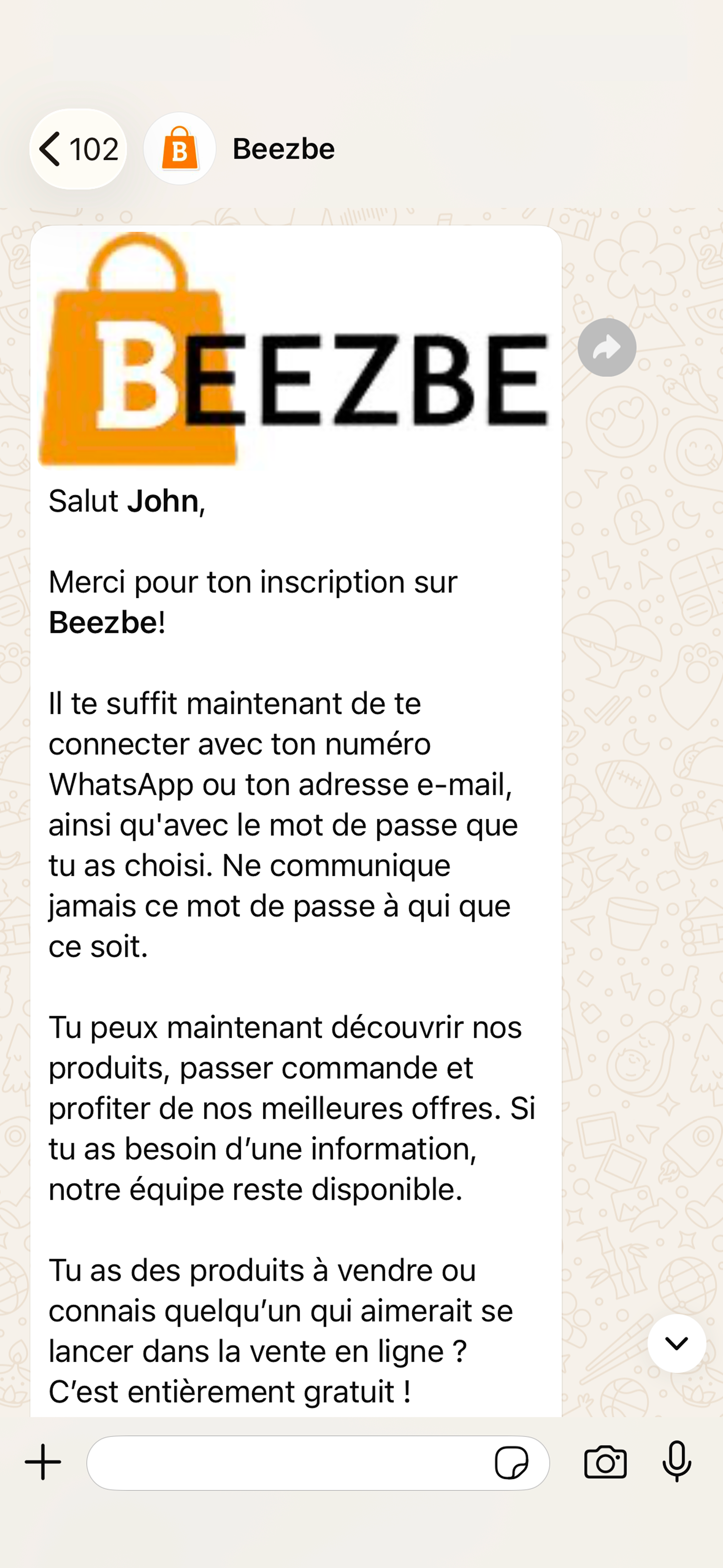 Suite du message de bienvenue