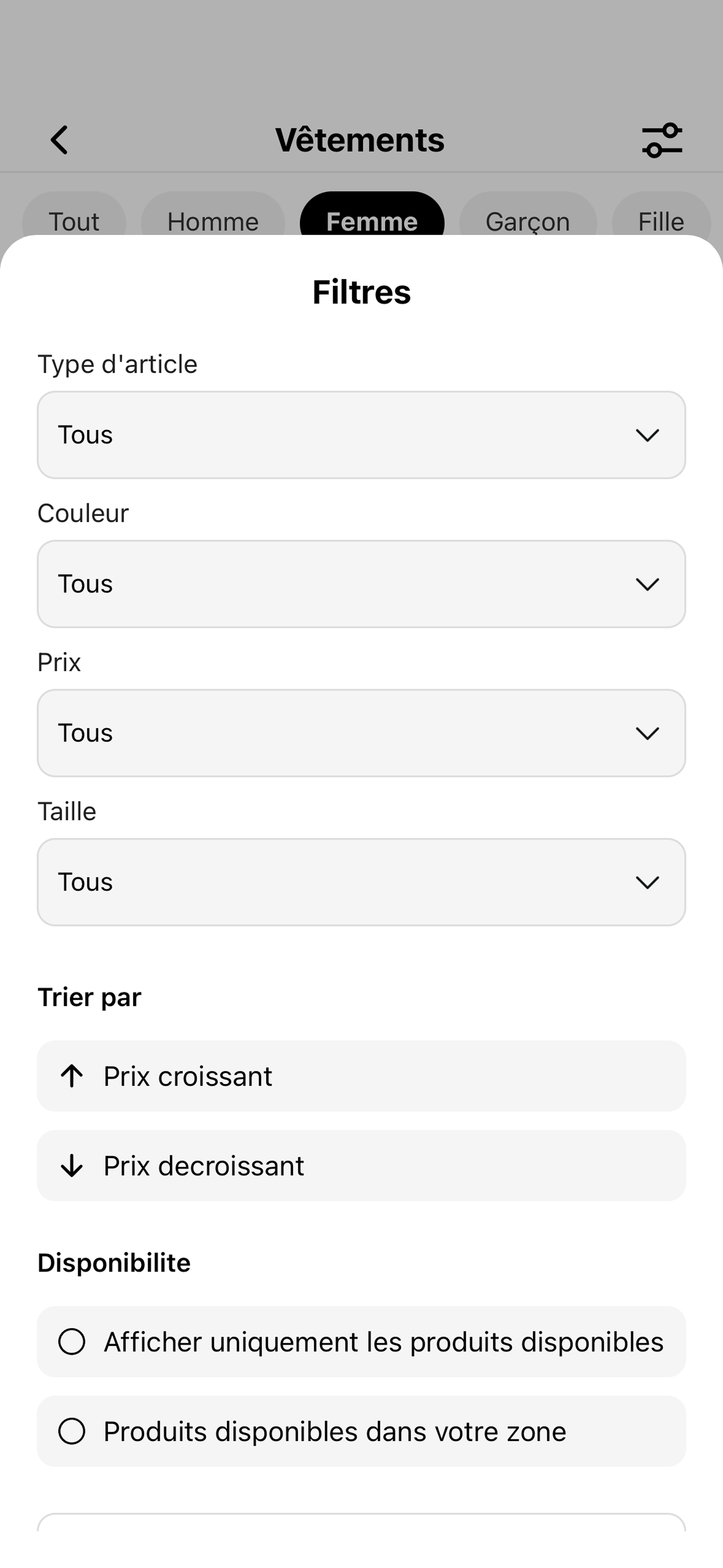 Filtres de recherche
